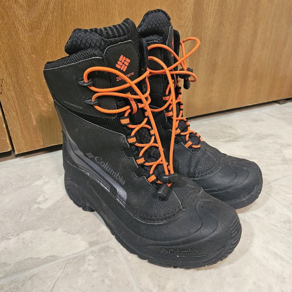 Columbia Bugaboot Size 7Y Black Orange Waterproof Winter Snow Boots BY5957-010